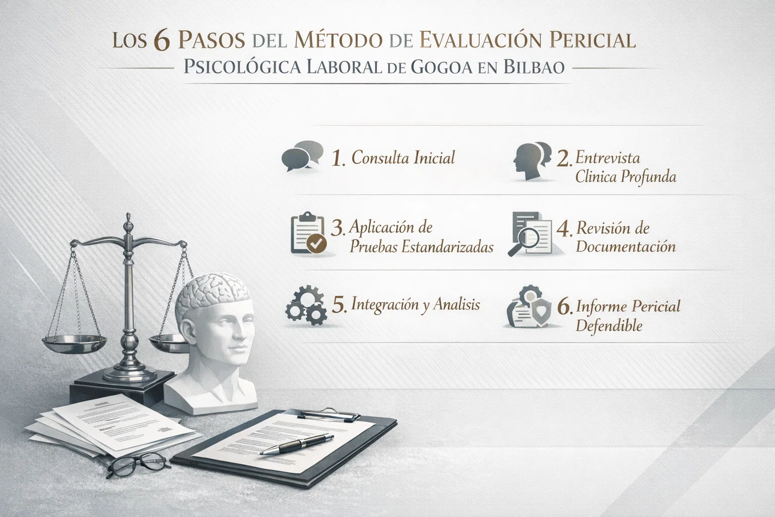 Los 6 pasos del método de evaluación pericial psicológica laboral de Gogoa en Bilbao