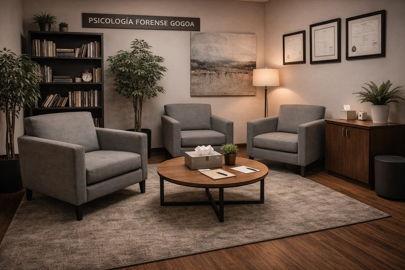 Sala de entrevistas psicológicas forenses en despacho profesional de Bilbao